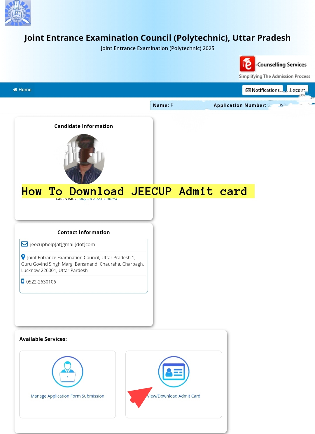 JEECUP Admit Card Download Page