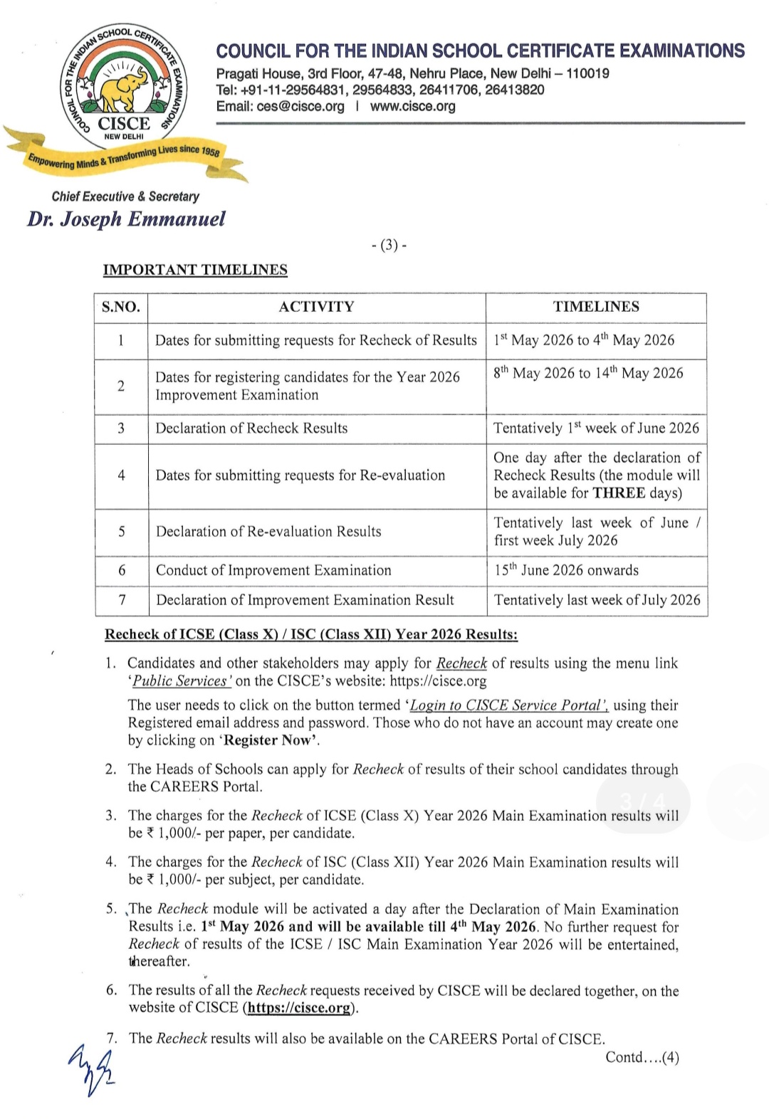 ICSE Improvement Exam Notice 2026